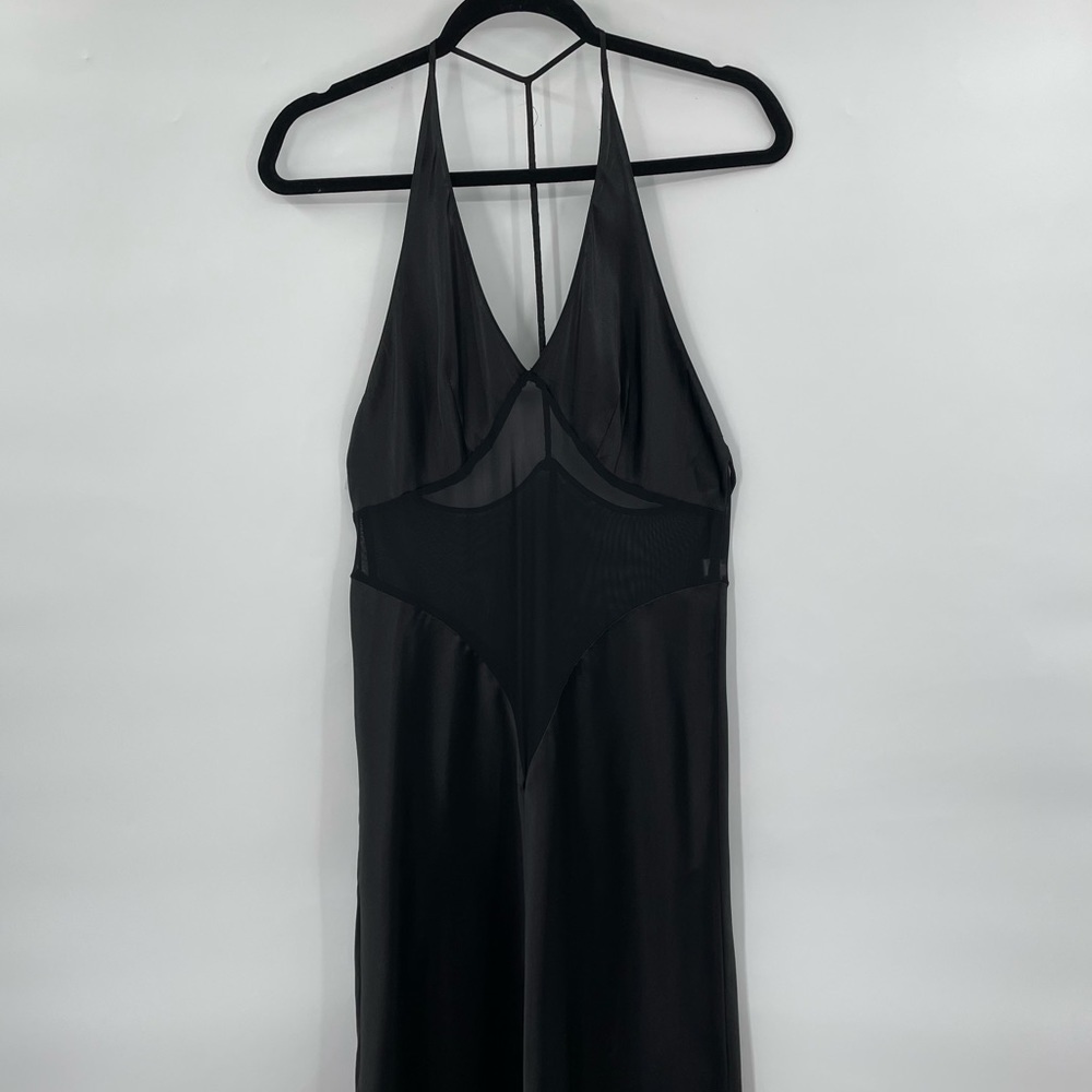 Fredericks of Hollywood Black Satin Maxi Nightgown with Rhinestone Back - Picture 3 of 12